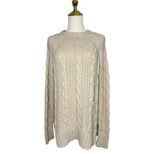 Show Me Your Mumu Women’s Small Clark Cable Knit Sweater White Truffle Crewneck